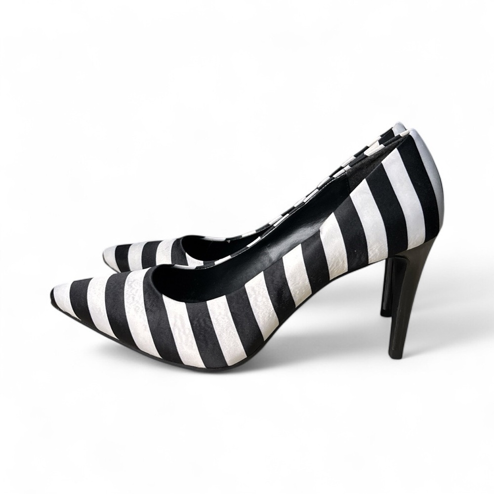 a.n.a Black White Striped Pumps Pointed Toe Heels Size 8.5 - Picture 4 of 9